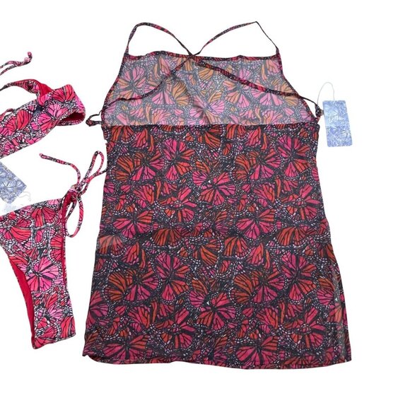 Toluca Swim String Bikini & Gisele Cover Up Dress Set NWT XS/S 30-32 D+ Red Pink - Picture 7 of 8
